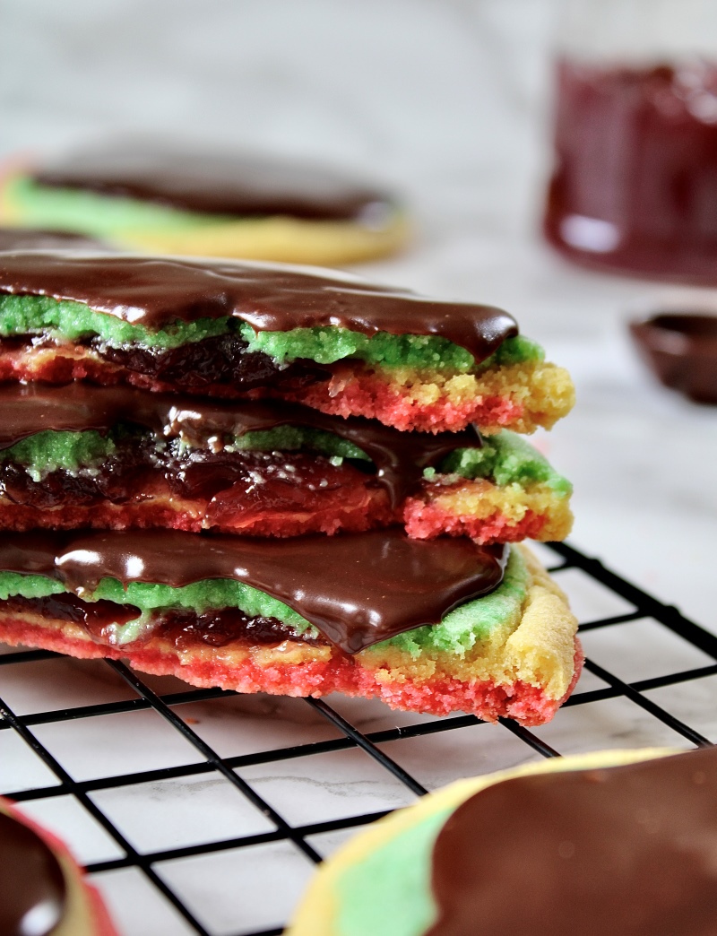 Italian rainbow sugar cookies with jam inside