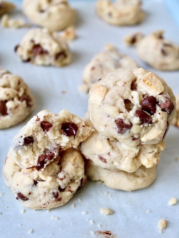 Triple chocolate shortbread cookies stacked on top of each other