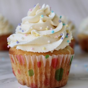 Whipped cream frosting on cupcake